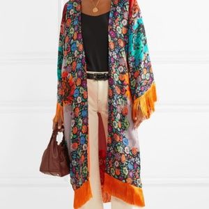 ETRO Floral Fringed Satin-Jaquard Kimono